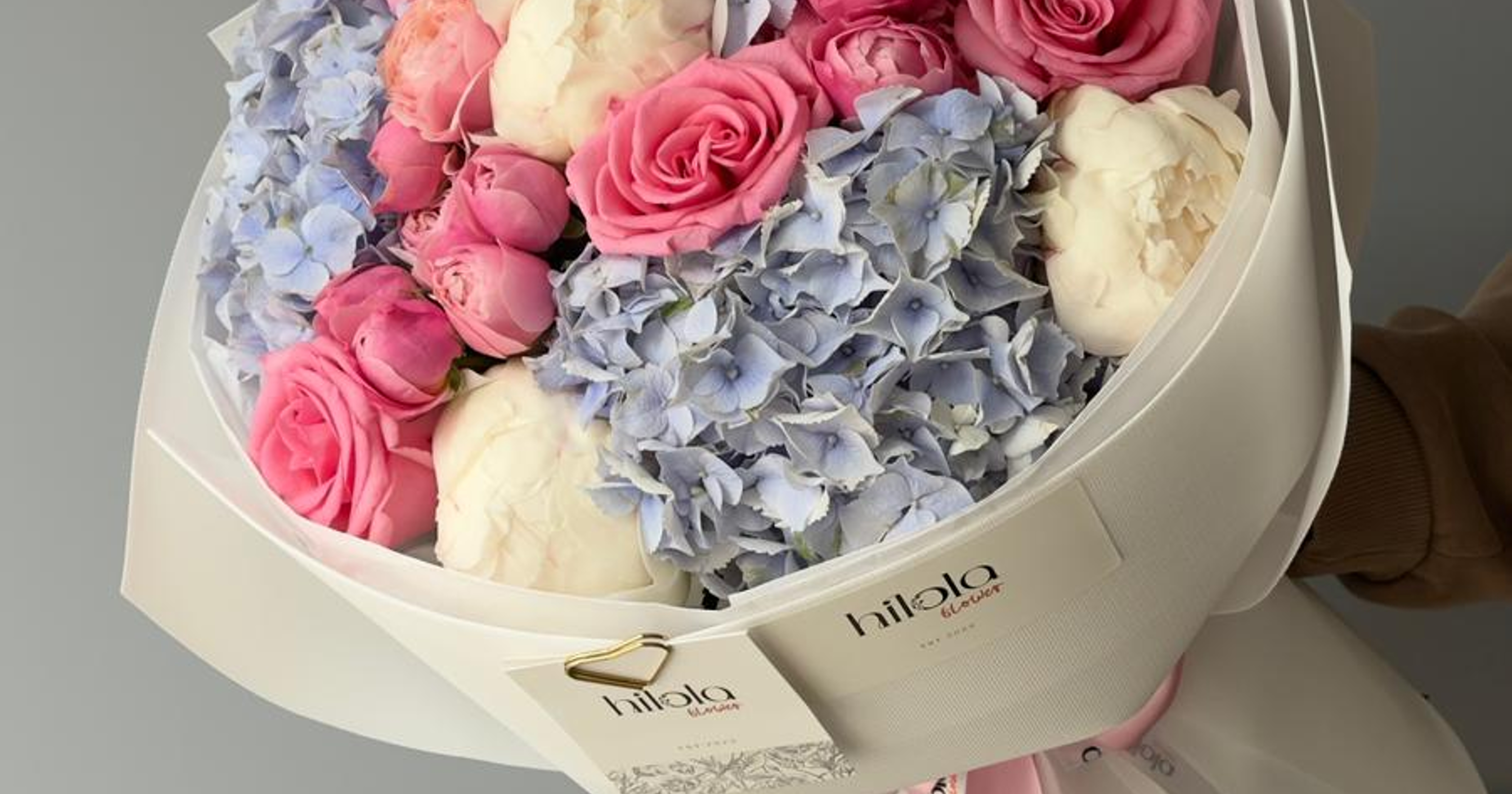Haru＊Flower／ Mavi Ortanca ve Şakayık Buketi – Pastel Bahar | Hilola Flower