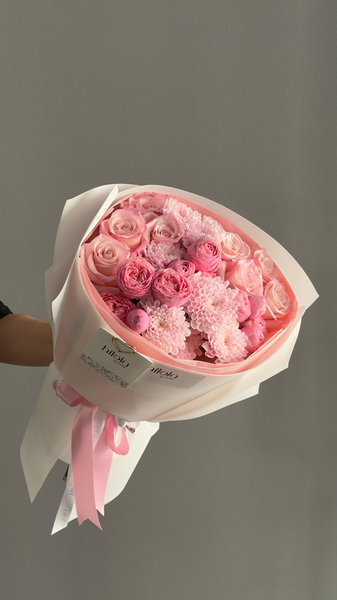 Pembe Rüya – Rhoslyn Gül ve Krizantem Buketi