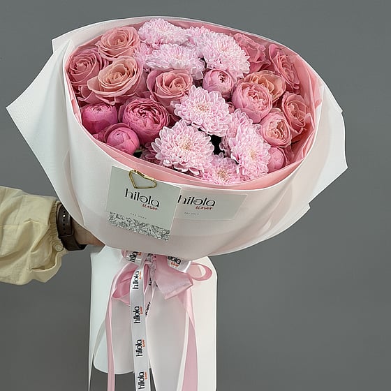 Pembe Rüya – Rhoslyn Gül ve Krizantem Buketi