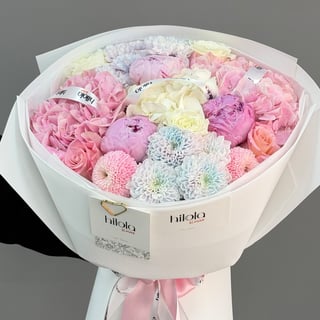 Pembe Ortanca ve Şakayık – Pastel Masal — hazırlanan buket fotoğrafı 2