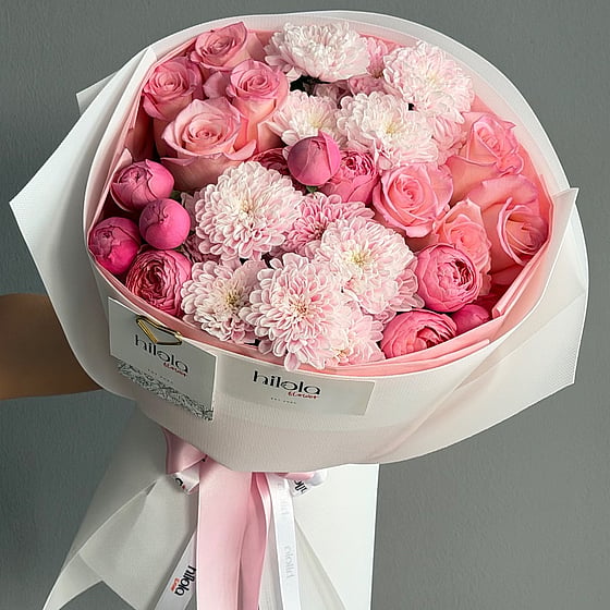 Pembe Rüya – Rhoslyn Gül ve Krizantem Buketi
