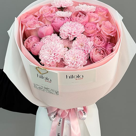 Pembe Rüya – Rhoslyn Gül ve Krizantem Buketi