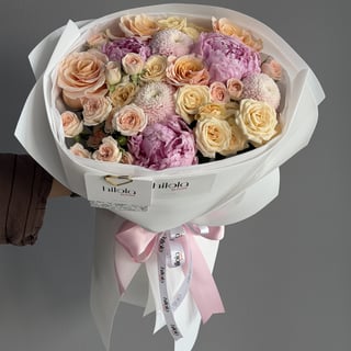 Pastel Grace – Peony and Spray Rose Bouquet — prepared bouquet photo 5