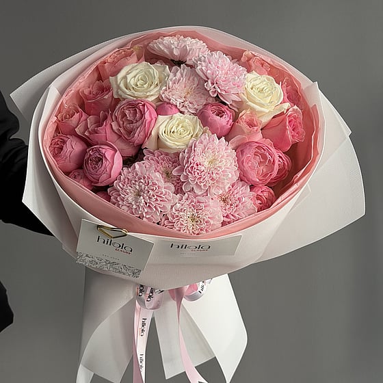 Pembe Rüya – Rhoslyn Gül ve Krizantem Buketi