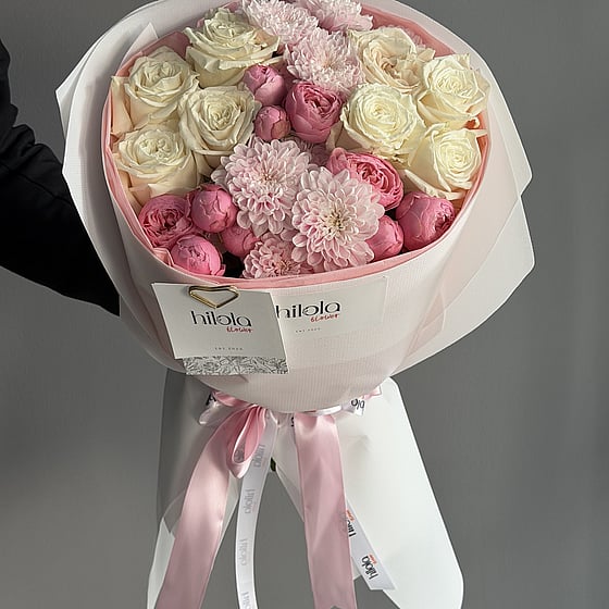 Pembe Rüya – Rhoslyn Gül ve Krizantem Buketi