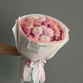 Pembe Rüya – Rhoslyn Gül ve Krizantem Buketi — hazırlanan buket fotoğrafı 1