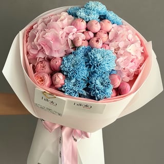 Ortanca, Krizantem ve Saray Gülü – Pastel Nefes — hazırlanan buket fotoğrafı 5